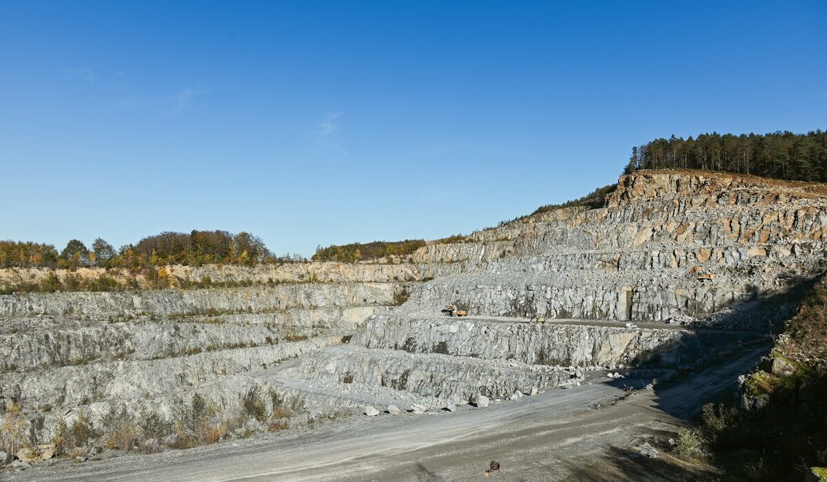 Terraced stone quarry supplying aggregates for infrastructure construction