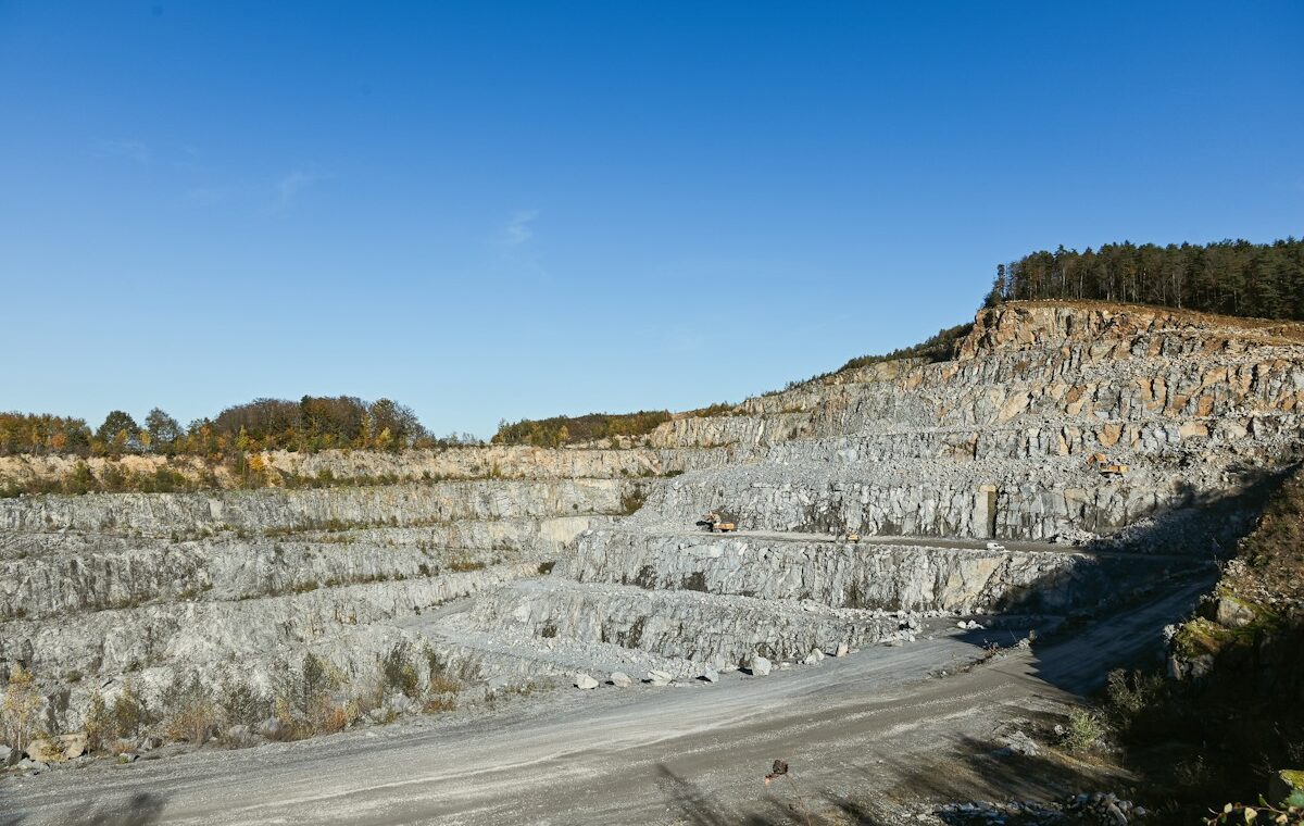 Terraced stone quarry supplying aggregates for infrastructure construction