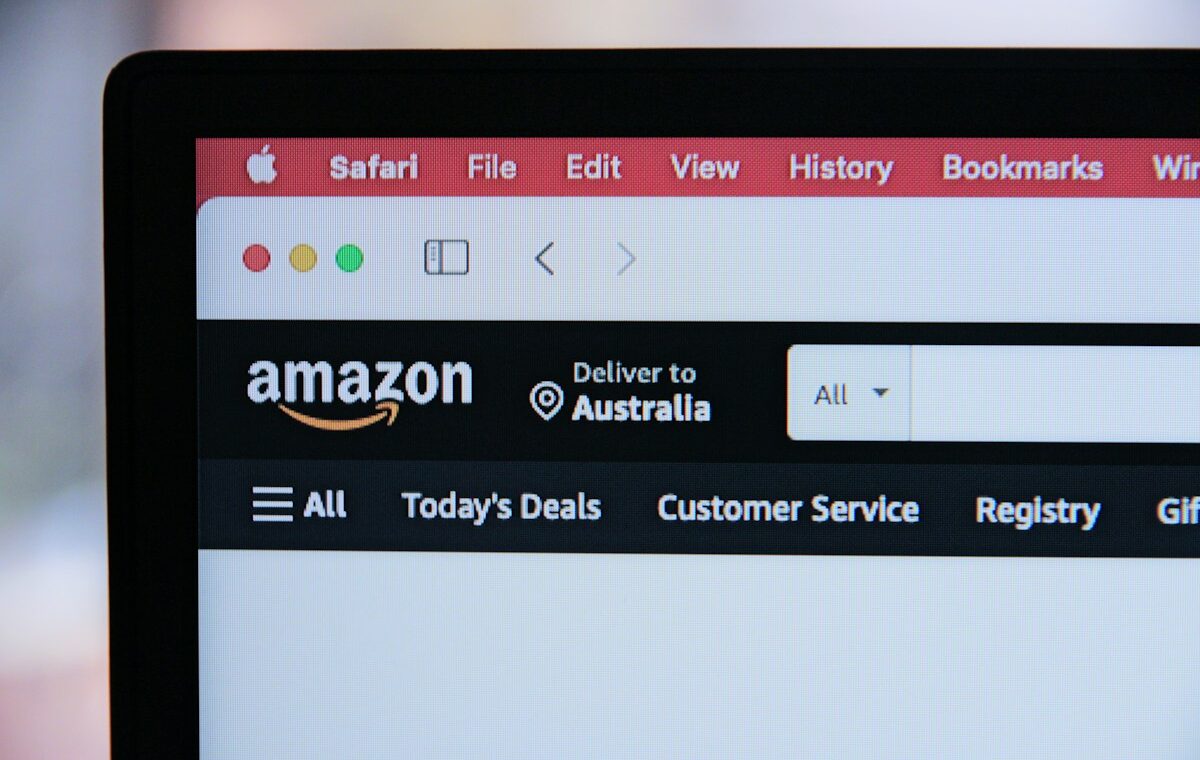 Amazon logo on a computer screen before third-quarter earnings