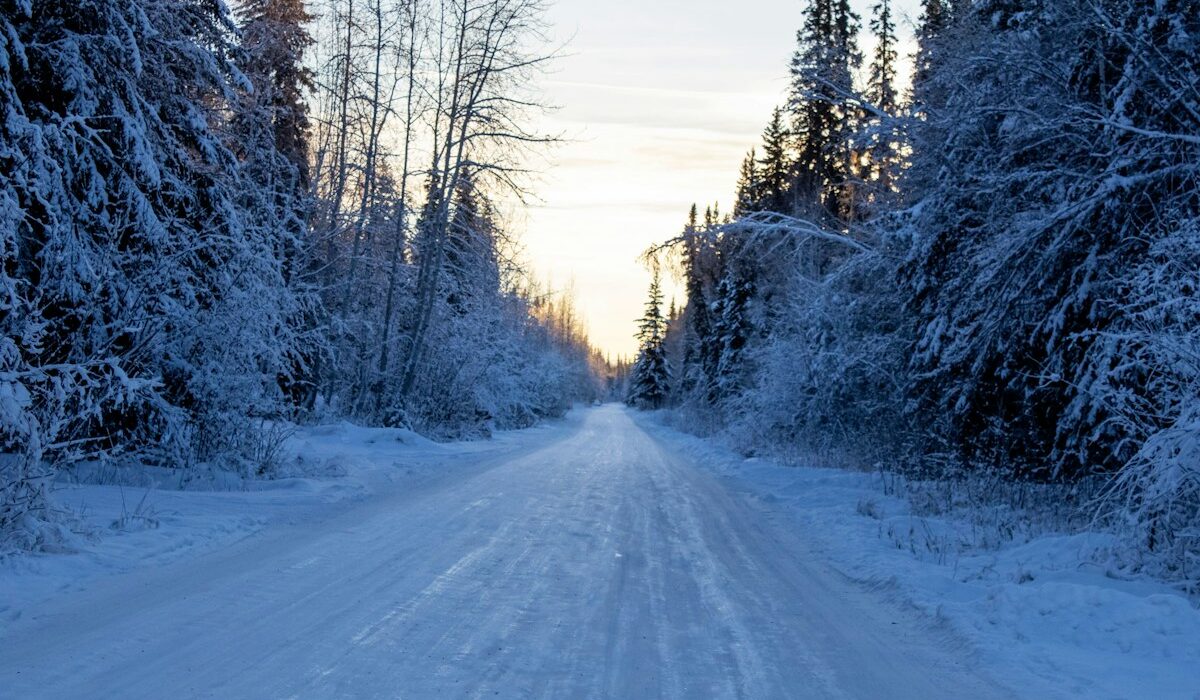 Snow-covered access road in Alaska's Arctic region affected by the EPA diesel waiver