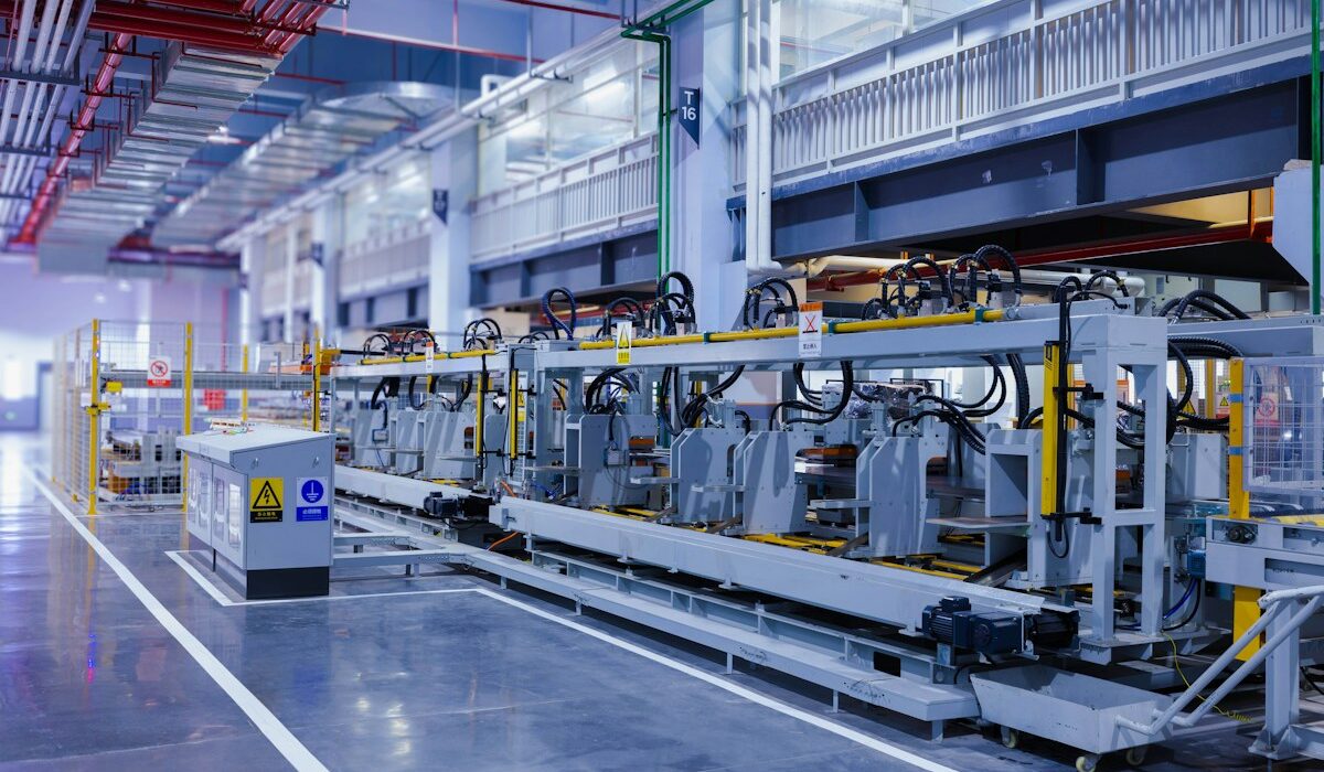 Automated manufacturing equipment on a factory production line
