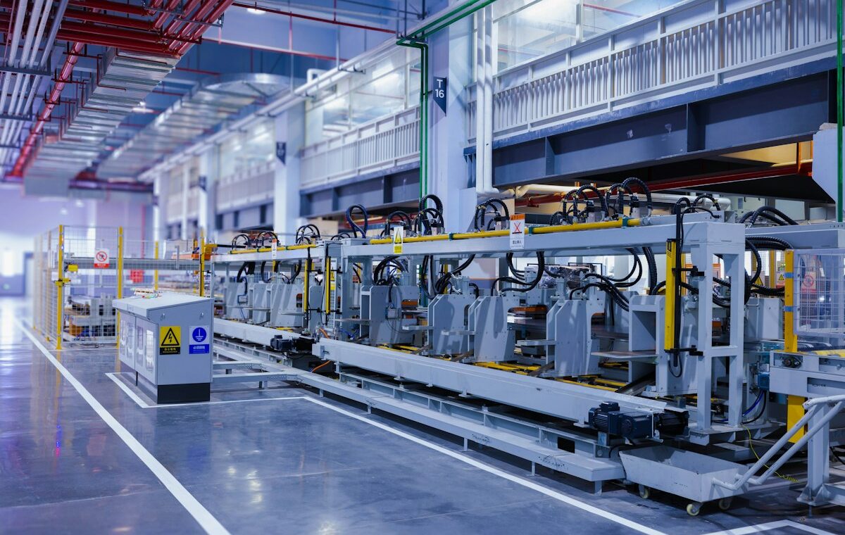 Automated manufacturing equipment on a factory production line