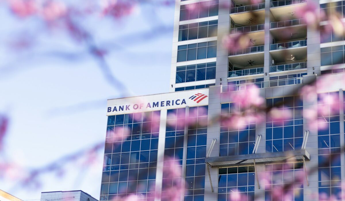 Bank of America building seen through pink blossoms