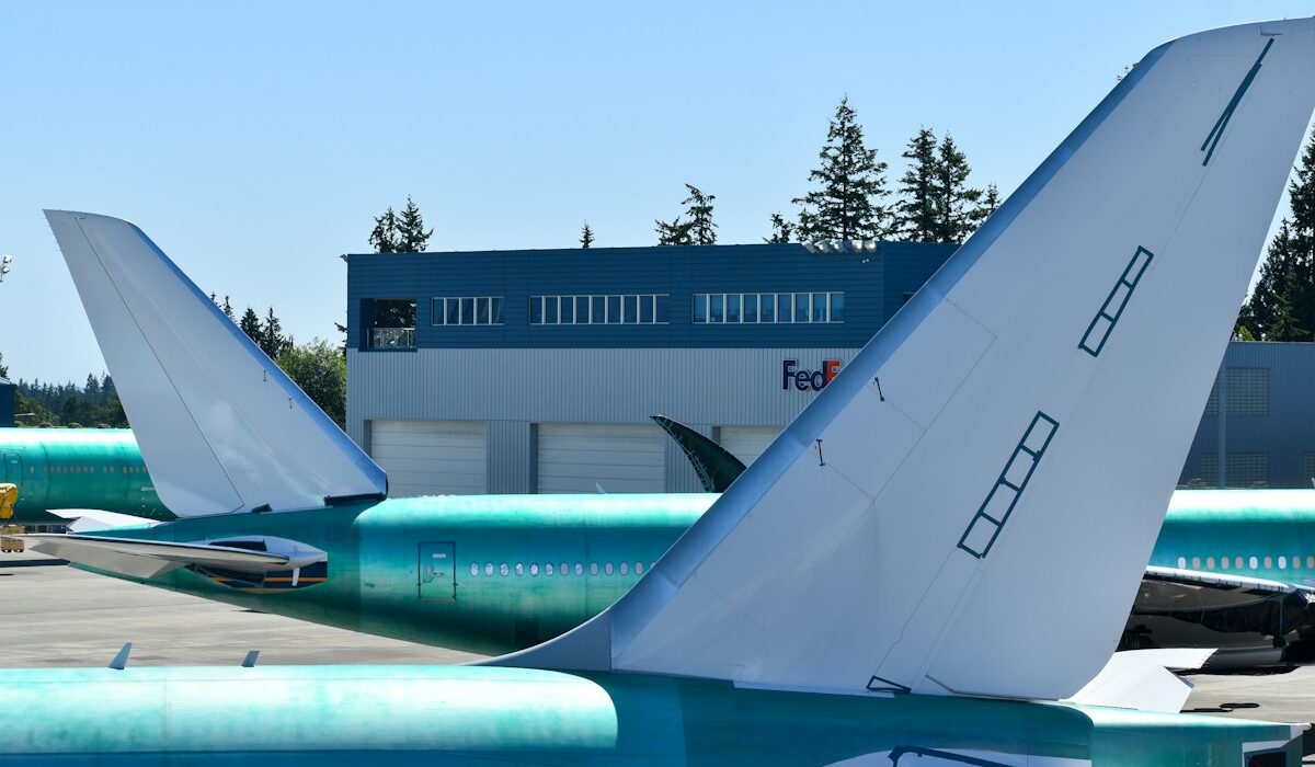 Boeing 777X aircraft on the flight line at Paine Field