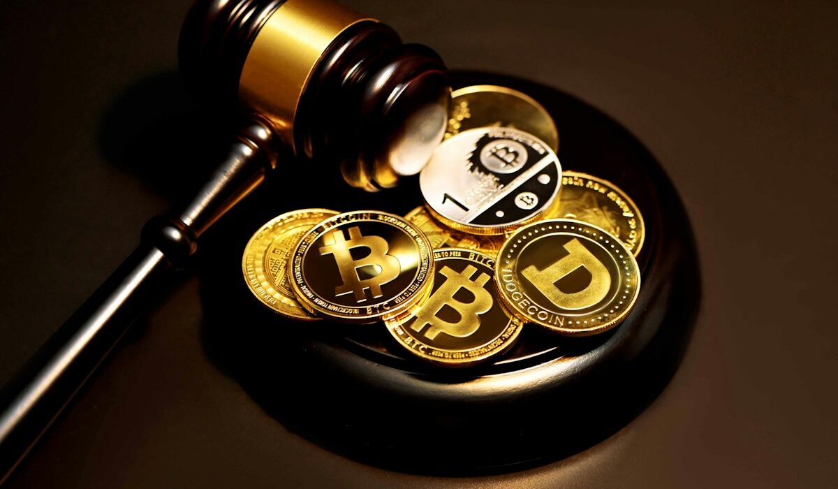 Bitcoin and Ethereum coins beside a gavel illustrating CFTC leveraged crypto rules