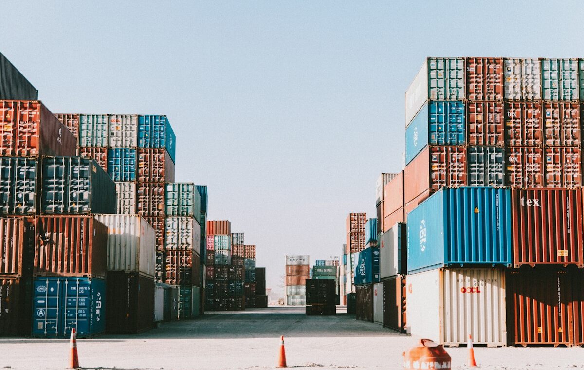 Cargo containers representing gross domestic product and trade