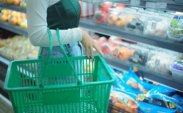 Consumer Price Index represented by a shopper carrying a grocery basket