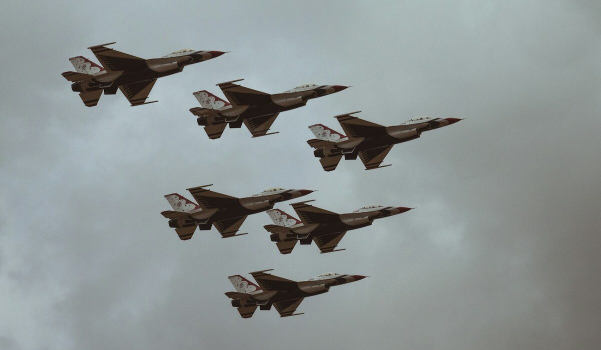Military jets flying in formation for a defense stocks earnings outlook