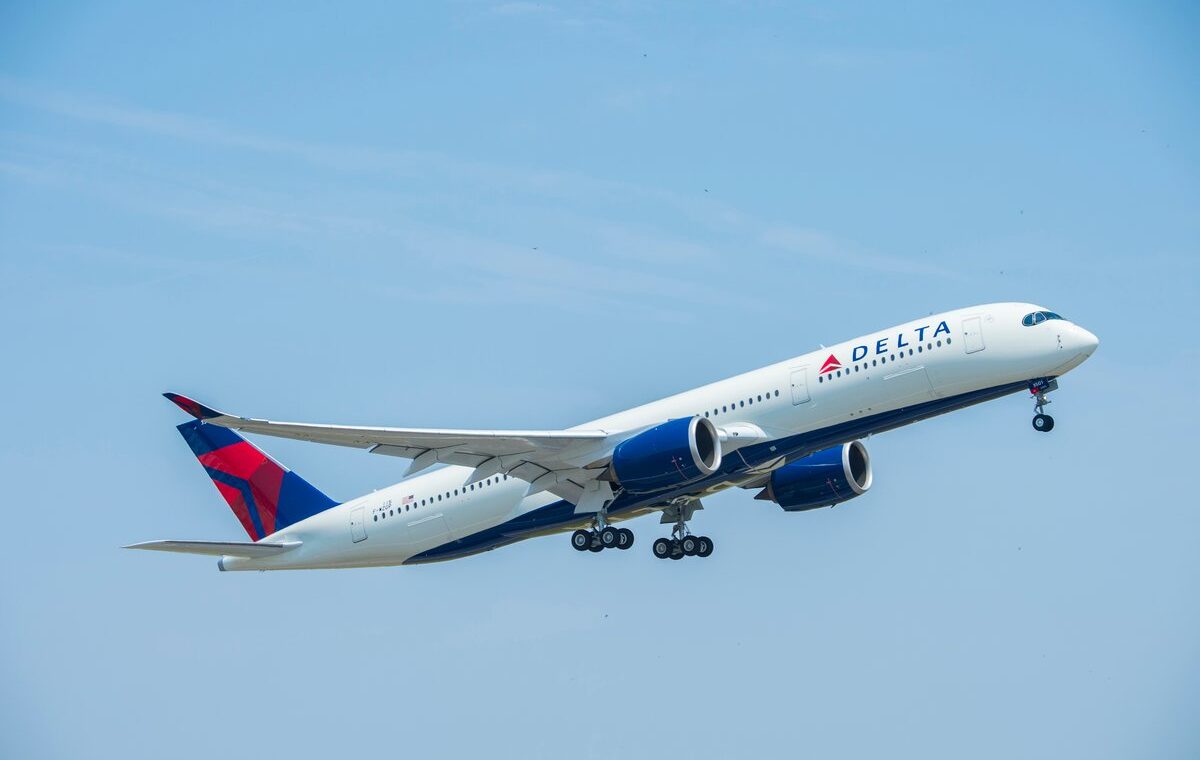 Delta Air Lines Airbus A350 aircraft in flight ahead of its earnings report