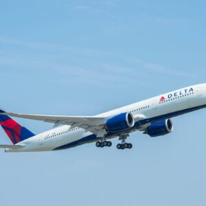 Delta Air Lines Airbus A350 aircraft in flight ahead of its earnings report