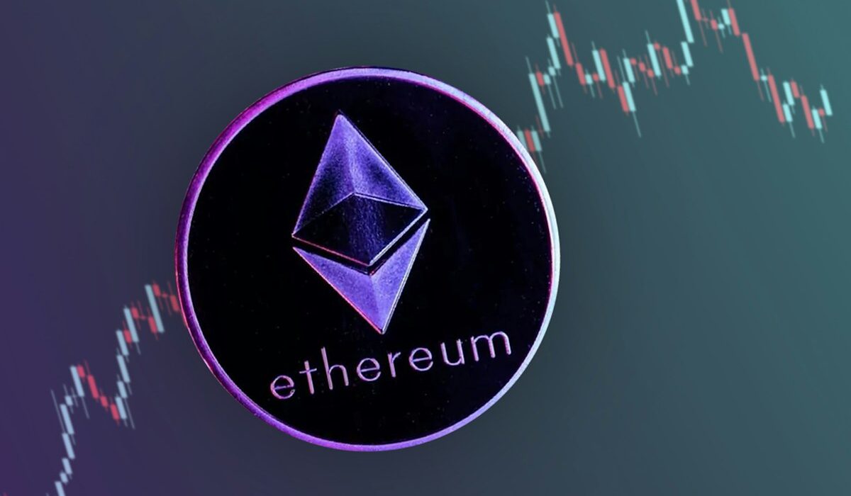Ethereum coin over a market chart illustrating spot ETF outflows and institutional fund movements