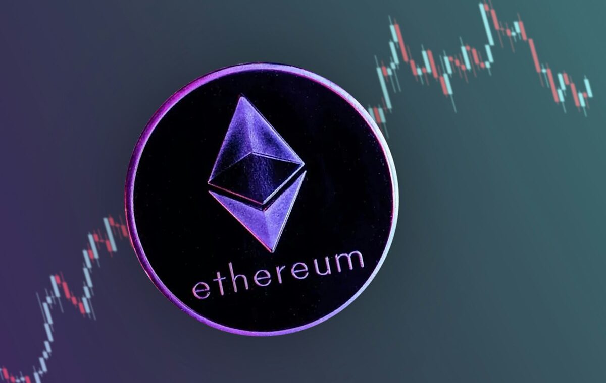 Ethereum coin over a market chart illustrating spot ETF outflows and institutional fund movements