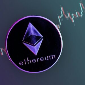 Ethereum coin over a market chart illustrating spot ETF outflows and institutional fund movements