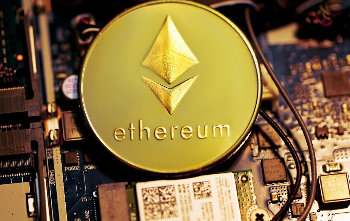 Ethereum token on computer hardware illustrating Uniswap ETH/USDC liquidity