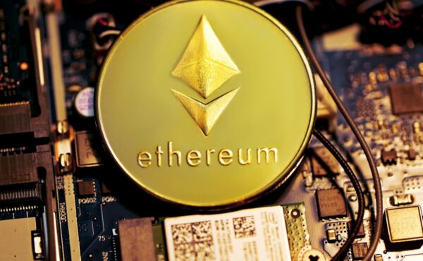 Ethereum token on computer hardware illustrating Uniswap ETH/USDC liquidity