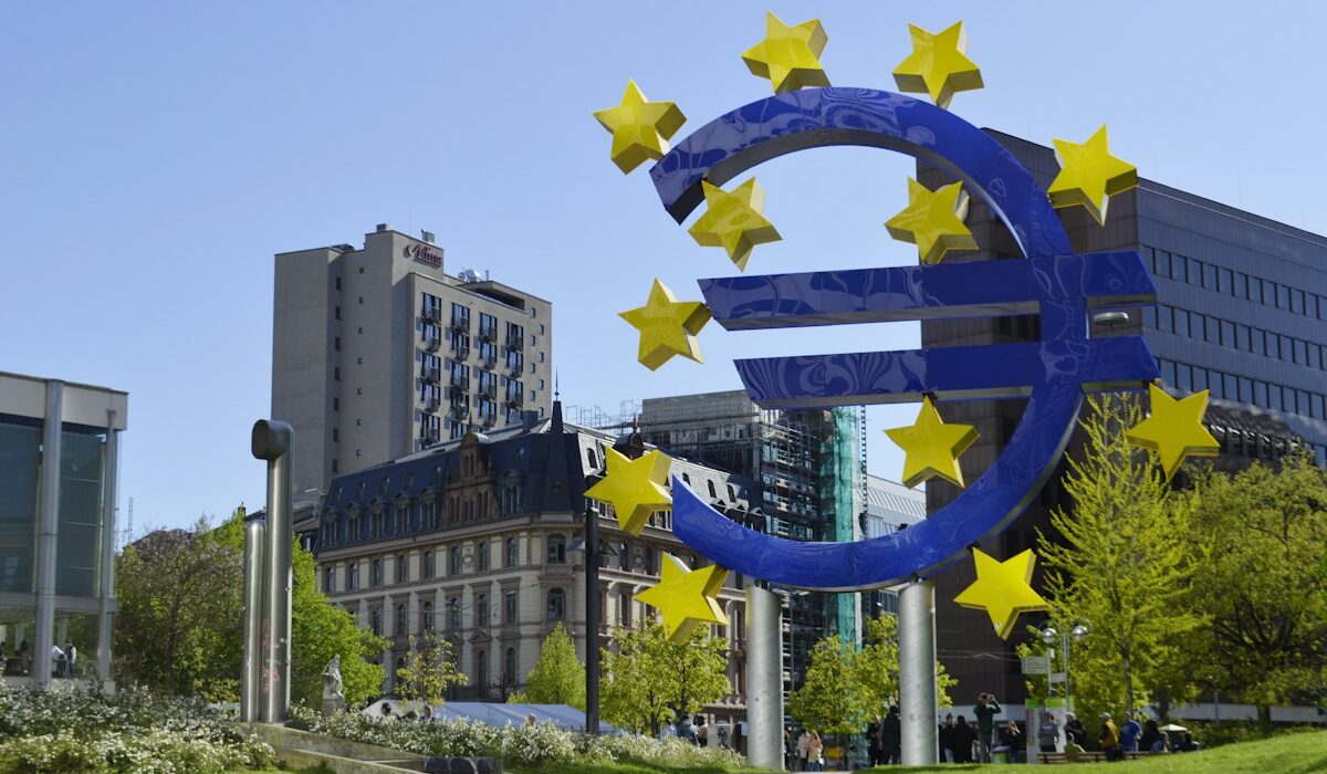 European Union stars on a blue and yellow sign