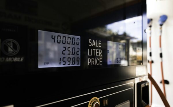 Gasoline pump price display at a fuel station