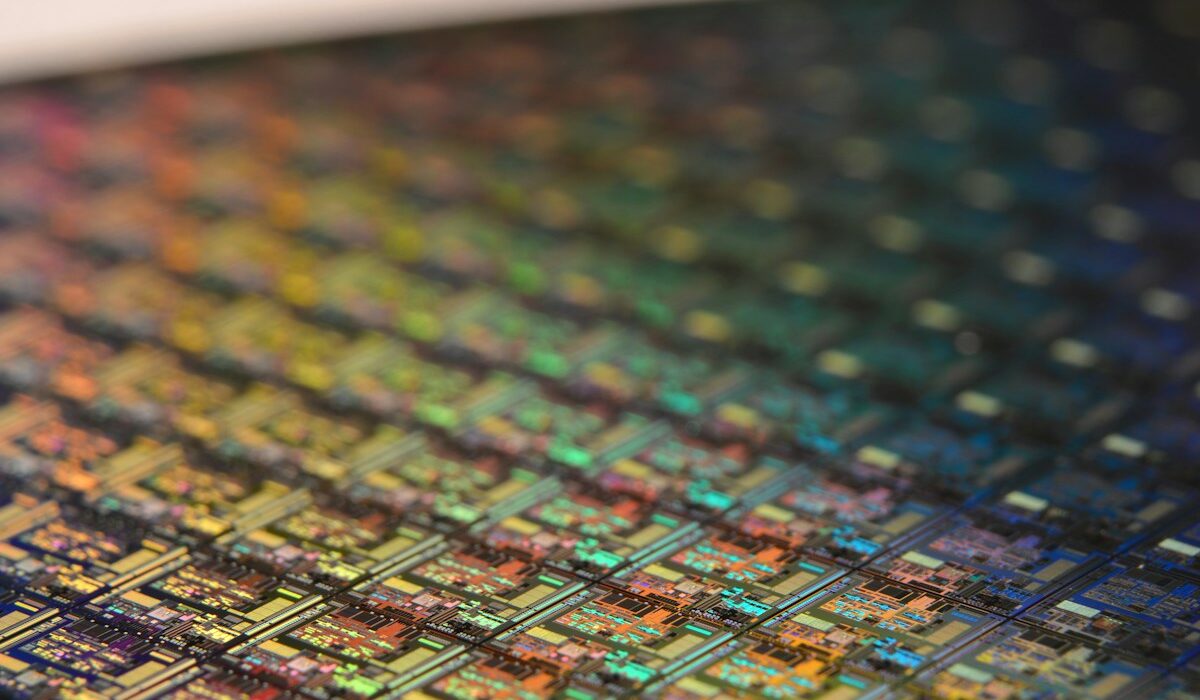Silicon wafer representing IBM Siemens nanostack semiconductor research