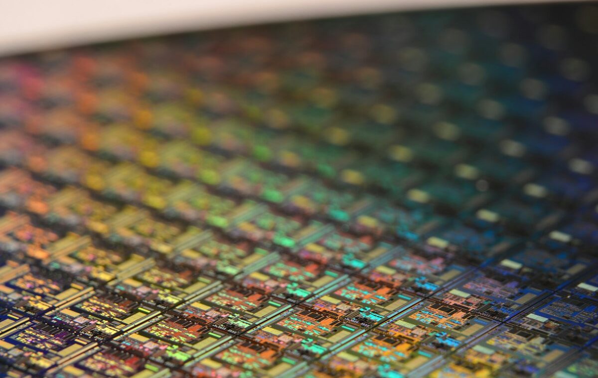 Silicon wafer representing IBM Siemens nanostack semiconductor research