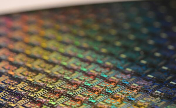Silicon wafer representing IBM Siemens nanostack semiconductor research