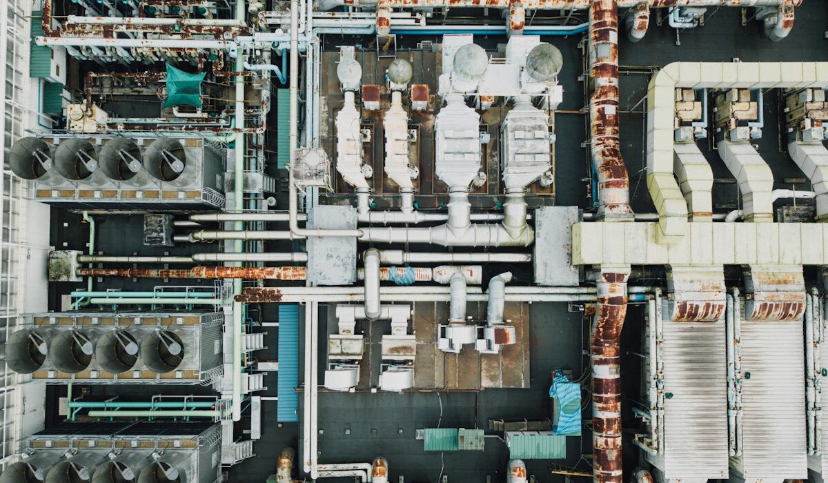 Aerial view of a large industrial manufacturing complex