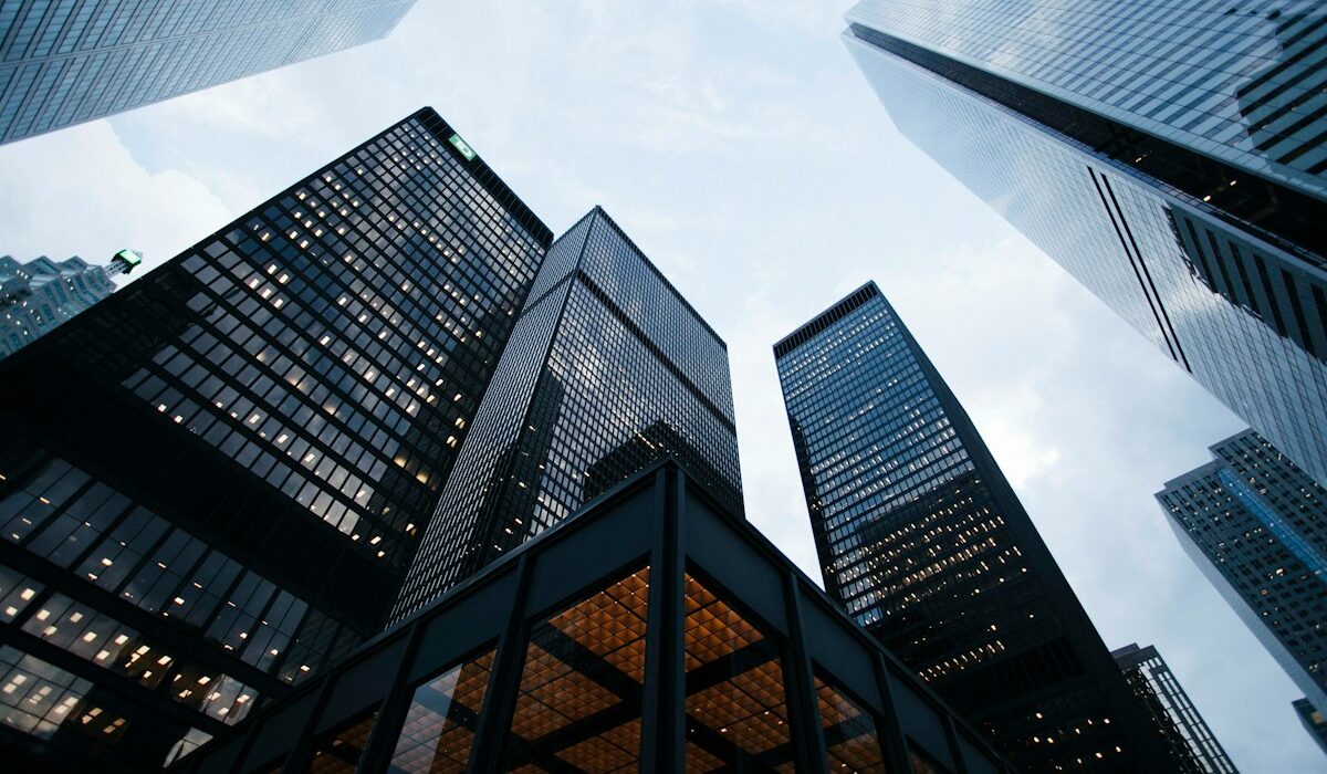 Corporate office towers illustrating market capitalization