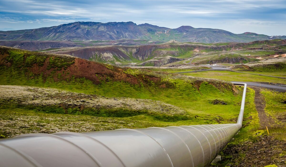 Natural gas pipeline crossing a mountainous landscape