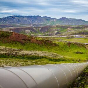 Natural gas pipeline crossing a mountainous landscape