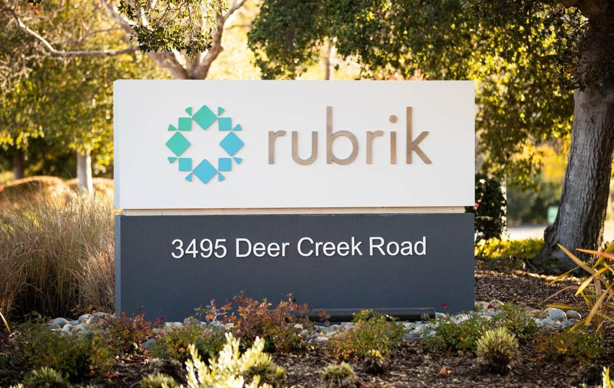Rubrik corporate sign at the company’s Palo Alto headquarters