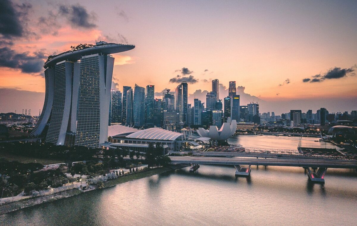 Singapore skyline at sunset, where Anthropic opened its new office