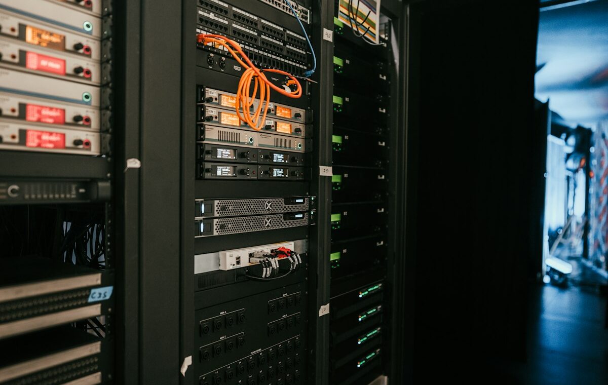 Server racks representing Solana validator infrastructure and leader handoffs