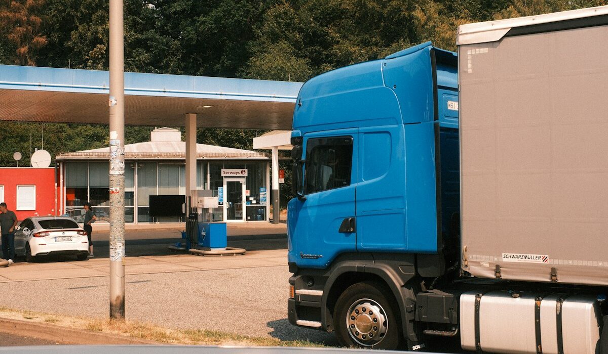 Semi-truck at a fuel station illustrating U.S. diesel tax relief