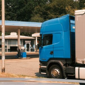Semi-truck at a fuel station illustrating U.S. diesel tax relief